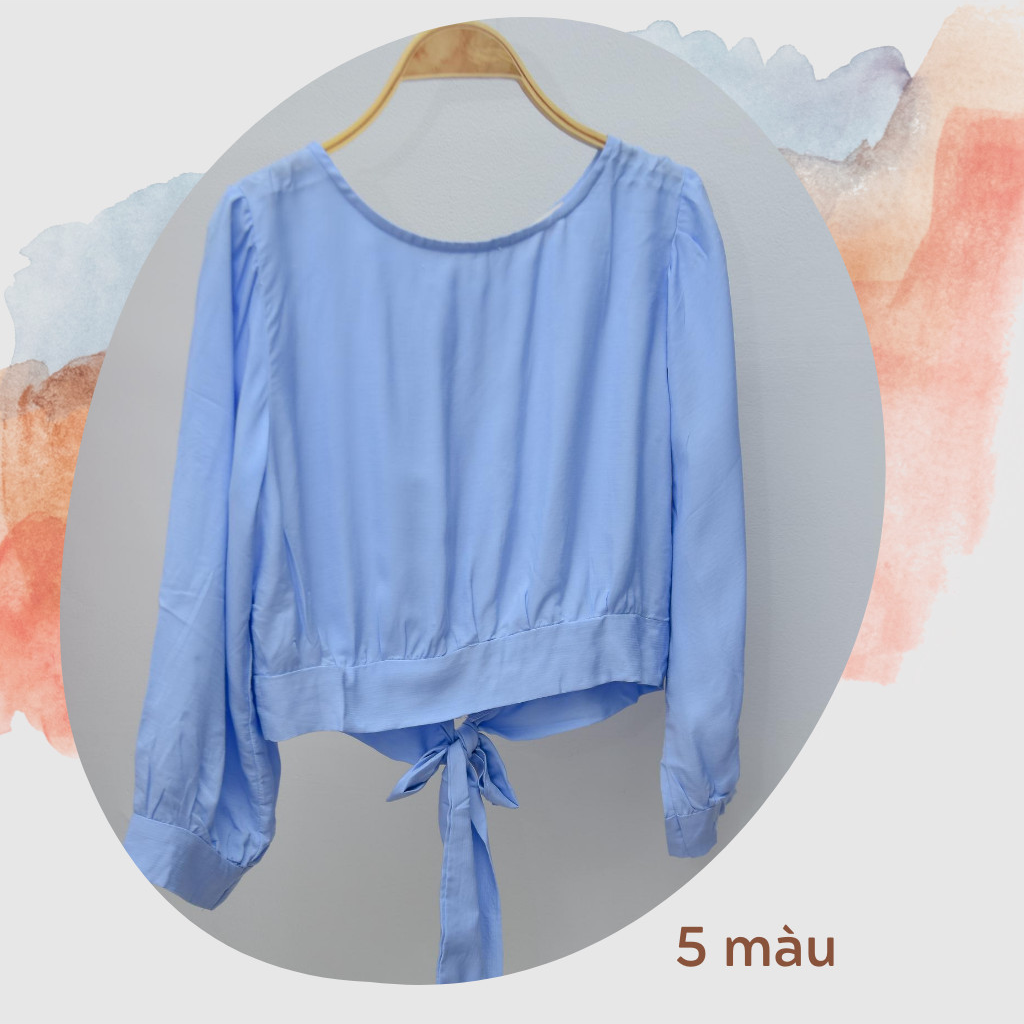 Áo kiểu croptop cột dây phía sau  tay phồng cá tính
