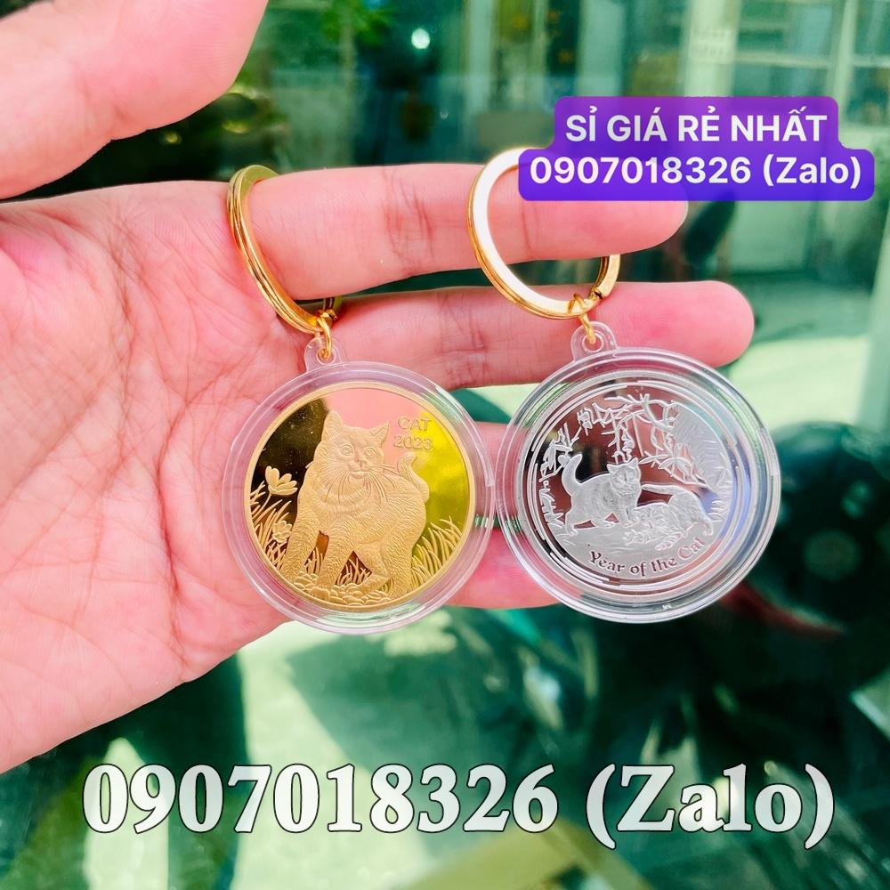 Cặp Móc khóa Tiền Xu Con Mèo Úc Vàng Bạc 2023 treo chìa xe máy, ô tô NELI