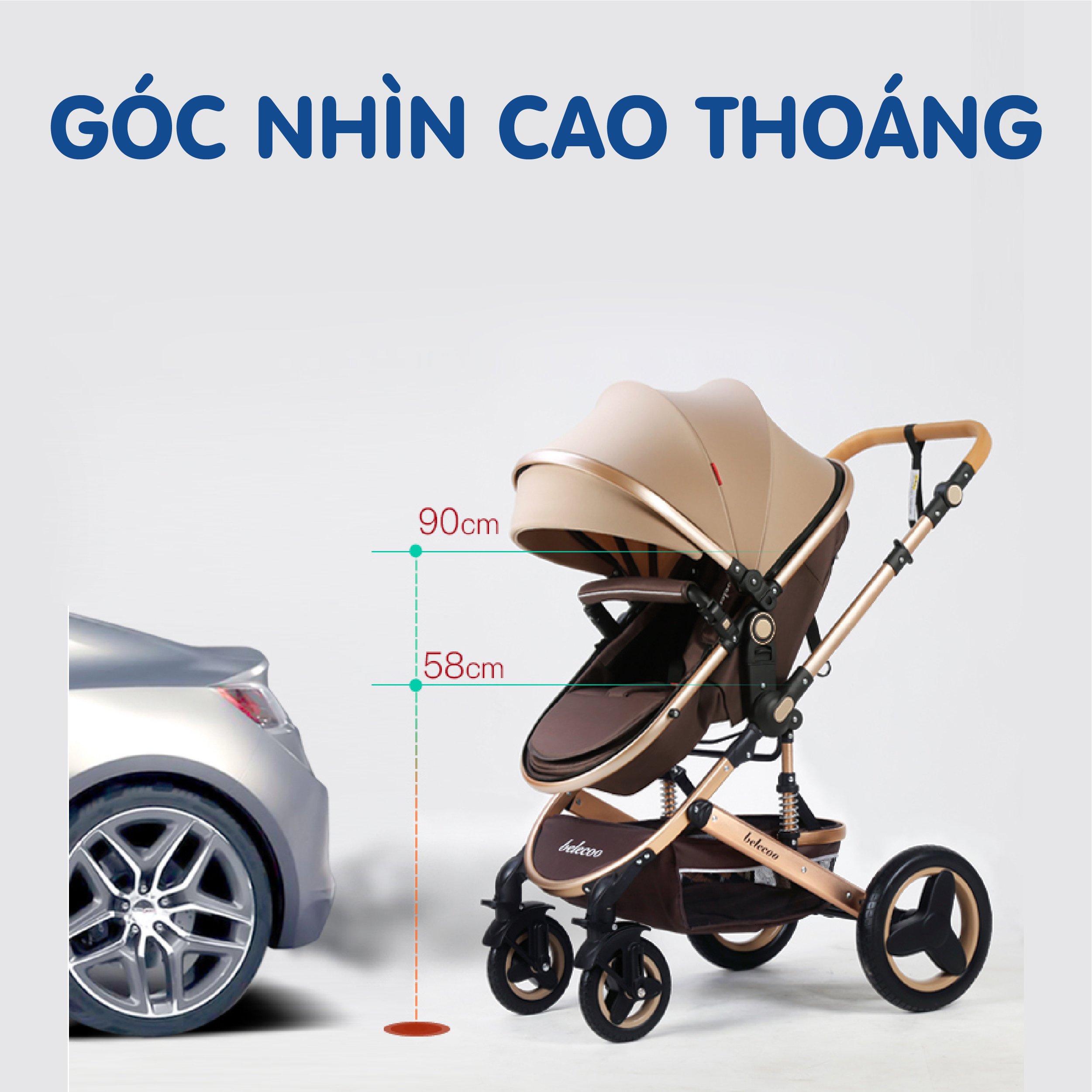 Xe đẩy nôi 2 chiều Beleco đa năng - đẩy là sang, mẫu mới 2021, Dễ dàng gấp gọn mang theo khi đi du lịch - TẶNG KÈM BỘ THẺ HỌC THÔNG MINH 16 CHỦ ĐỀ 416 THẺ CHO BÉ