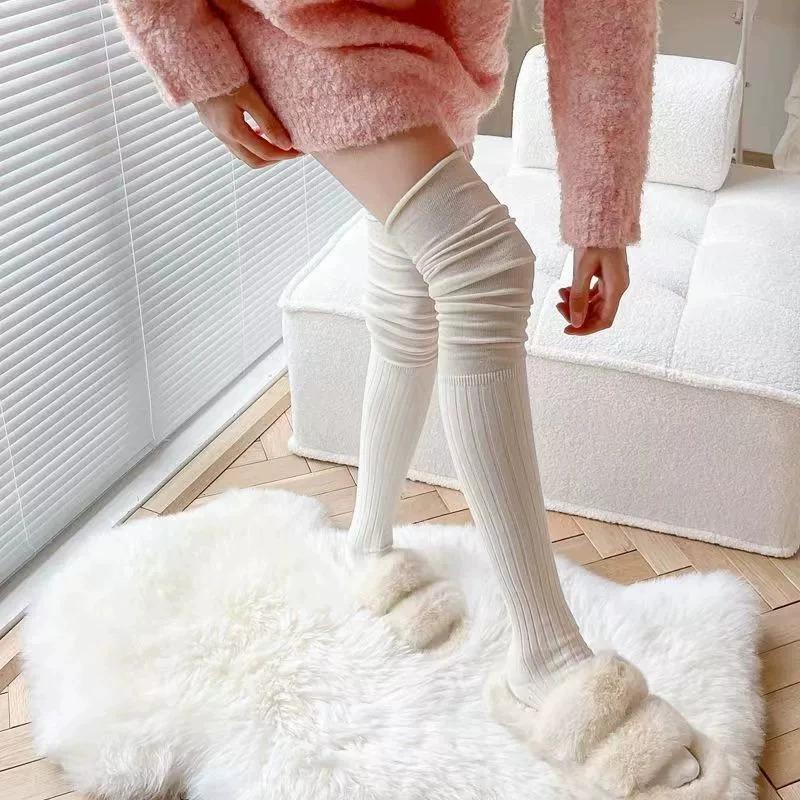 Tất đùi, TẤT DÀI QUA GỐI VIỀN NHÚN GÂN TĂM cao cổ JK, tất nhún đi boot, vớ đùi dài qua gối thời trang chất liệu cotton