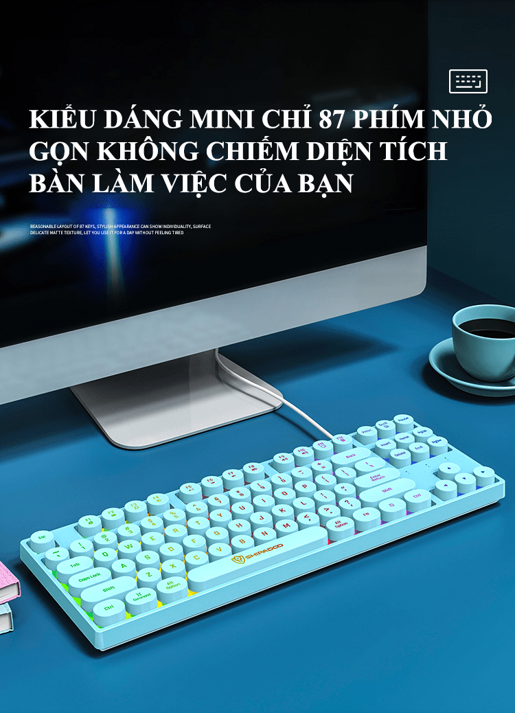 Bàn phím giả cơ SHIPADOO K87 nút tròn với thiết kế mini nhỏ gọn có đèn led 7 màu cực đẹp - JL- HÀNG CHÍNH HÃNG