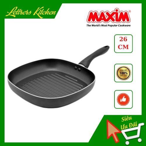 Chảo nướng chống dính vuông Maxim 26cm, nướng thịt, cá, BBQ tiện dụng.