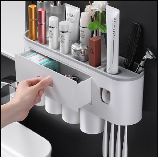 Kệ Để Bàn Chải Kem Đánh Răng OENON, Cốc Hút Từ Tính Nhả Kem Đánh Răng Tự Động Không khoan tường