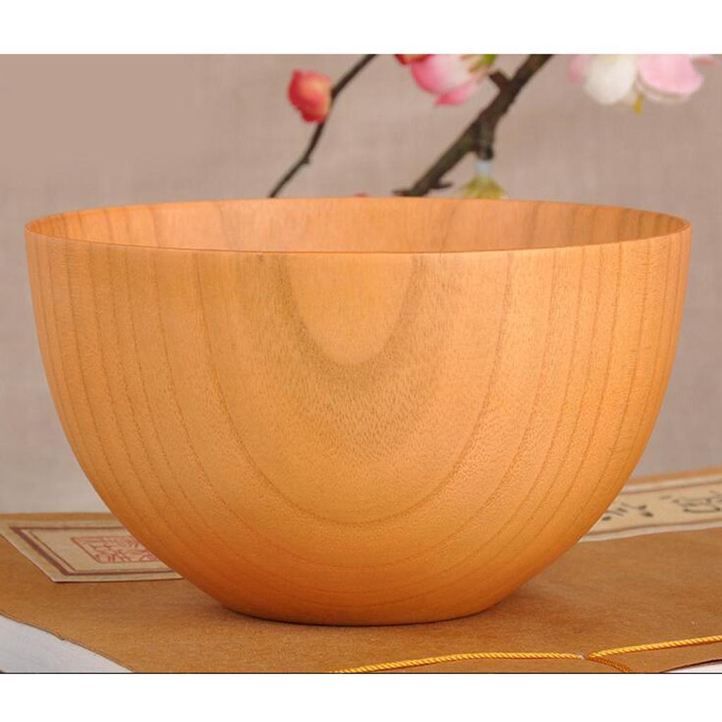 Set 2PCS Natural Wooden Bowl Rice Bowl Dessert Cereal Soup Bowl Table Decor