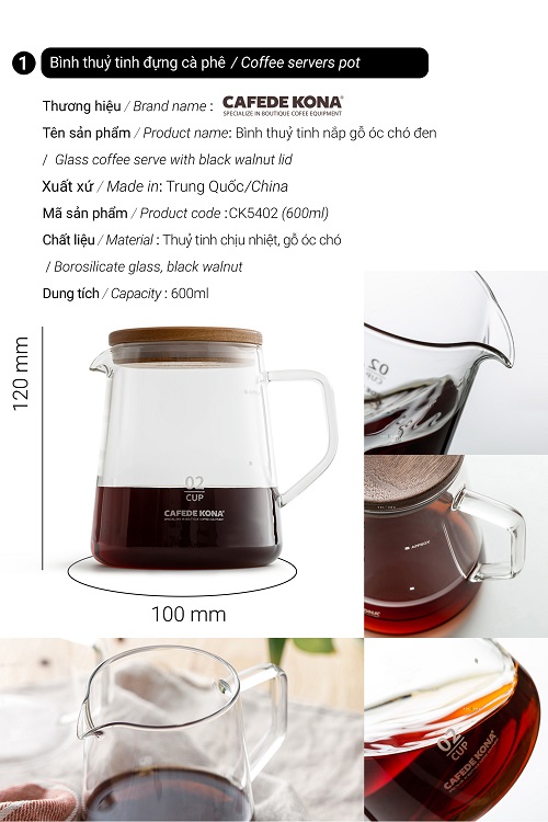 Bộ combo pha cà phê V60 02 màu đen đẳng cấp CAFEDE KONA