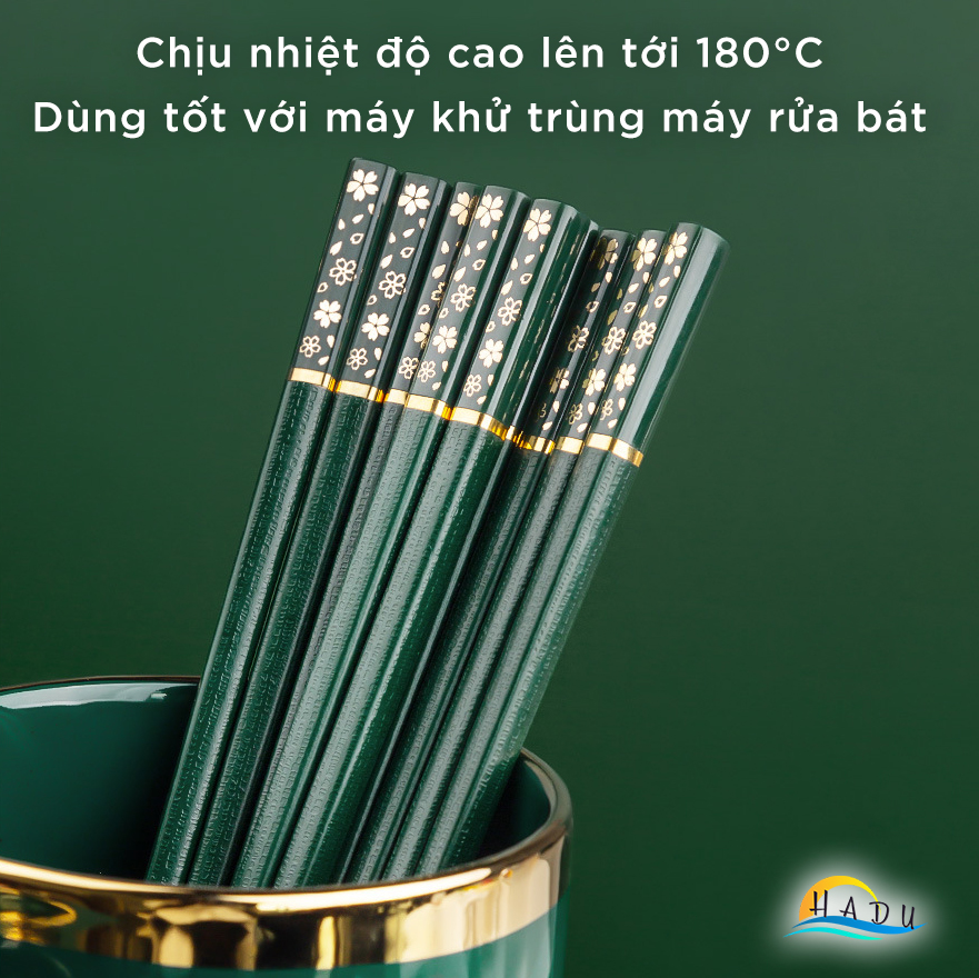 [5 Đôi] Đũa Ăn Cơm Kháng Khuẩn Cao Cấp Sợi Thủy Tinh Khảm Hoa Anh Đào Kiểu Nhật Bản Sang Trọng DRU - Hàng Chính Hãng