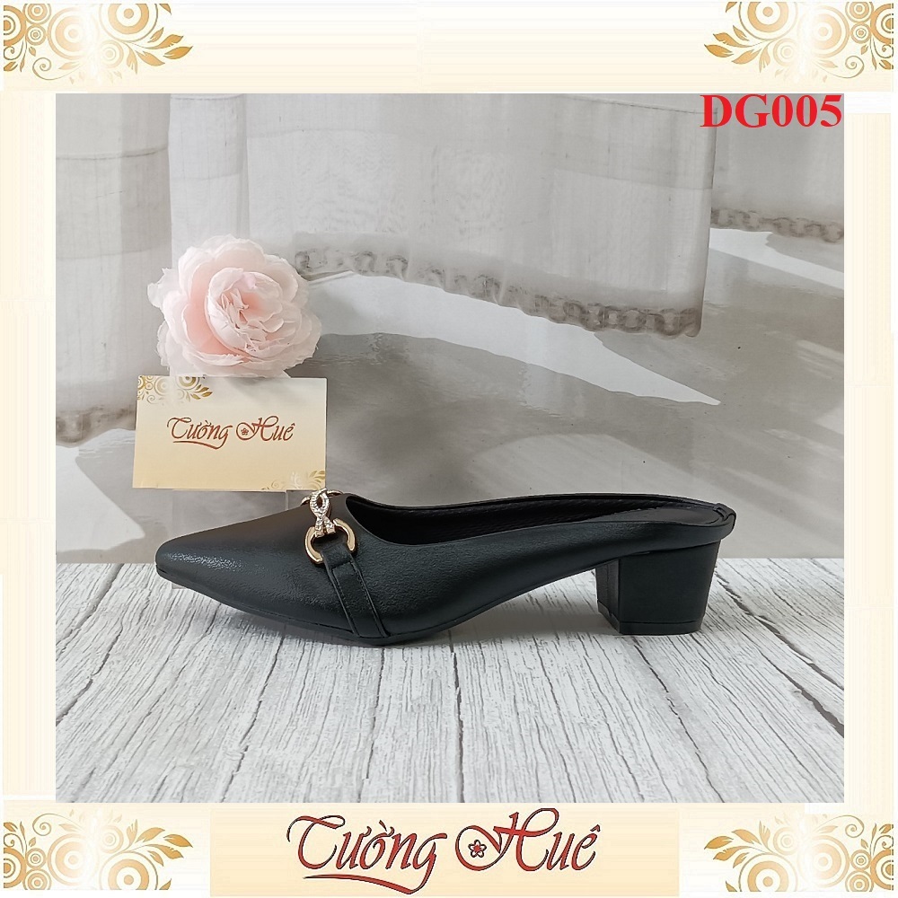 Dép Cao Gót Mũi Nhọn Khóa Xích Đính Đá Gót Vuông Cao 4CM - DG005