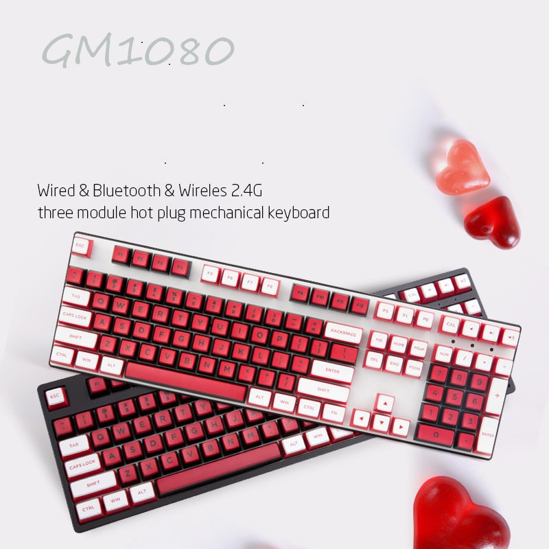 Bàn phím cơ không dây Newmen GM1080 Kailhbox white/ Red Axis- Hàng Chính Hãng