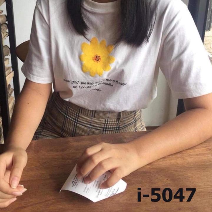 Áo Thun Tay Lỡ Nữ In Hình Bông Hoa Vàng