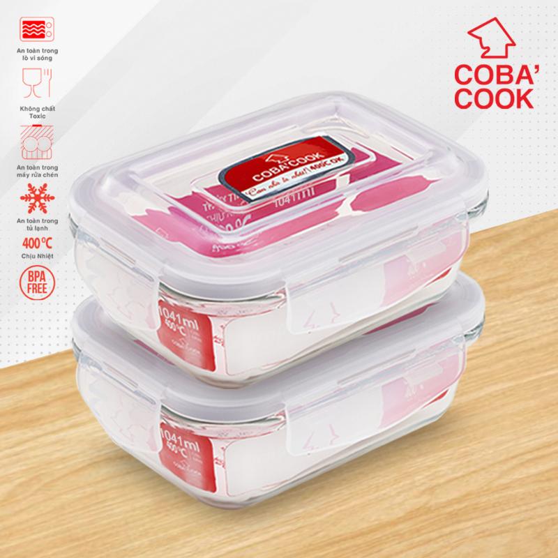 Bộ 2 hộp thủy tinh hộp đựng cơm trữ thức ăn chịu nhiệt COBA'COOK hộp chữ nhật 1041ml- CCL12