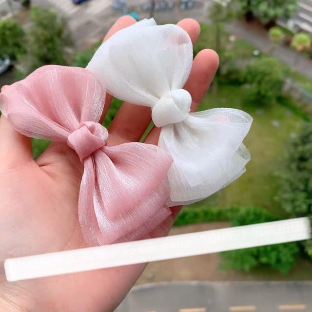Kẹp nơ voan nhăn 3 tầng không đuôi