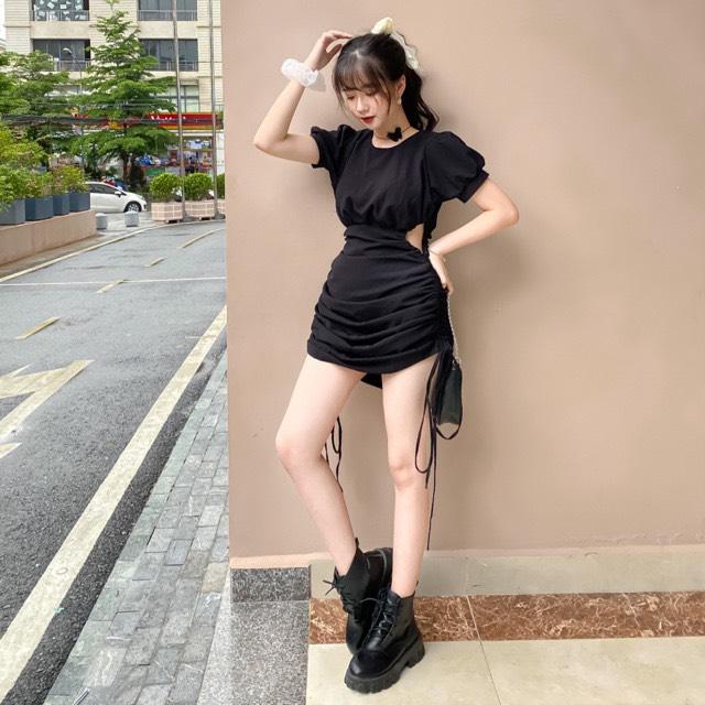 ĐẦM RIP KHOÉT EO TAY PHỒNG DÂY RÚT 2 BÊN - CAROTSHOP