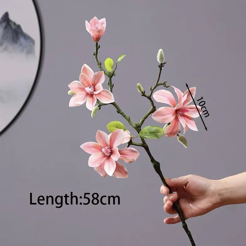 Cành hoa mộc lan cao su 3 bông 1 nụ - Dài 60cm - Cây giả, hoa lụa Decor trang trí nhà cửa