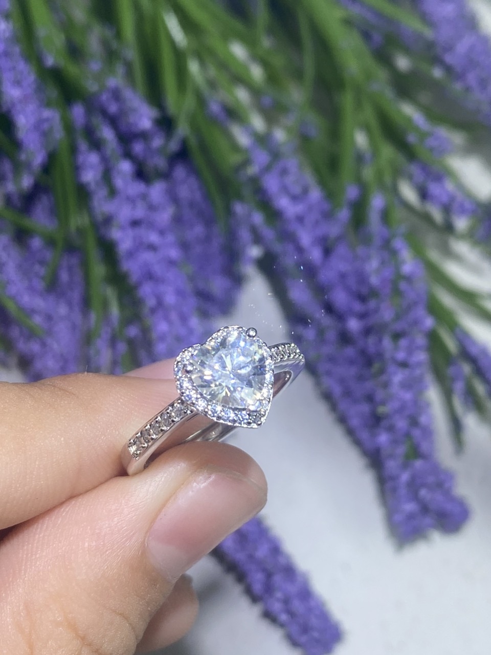 Phụ kiện đeo ngón tay Bạc 925 Kim cương nhân tao Moissanite 1.0carat 6.5mm