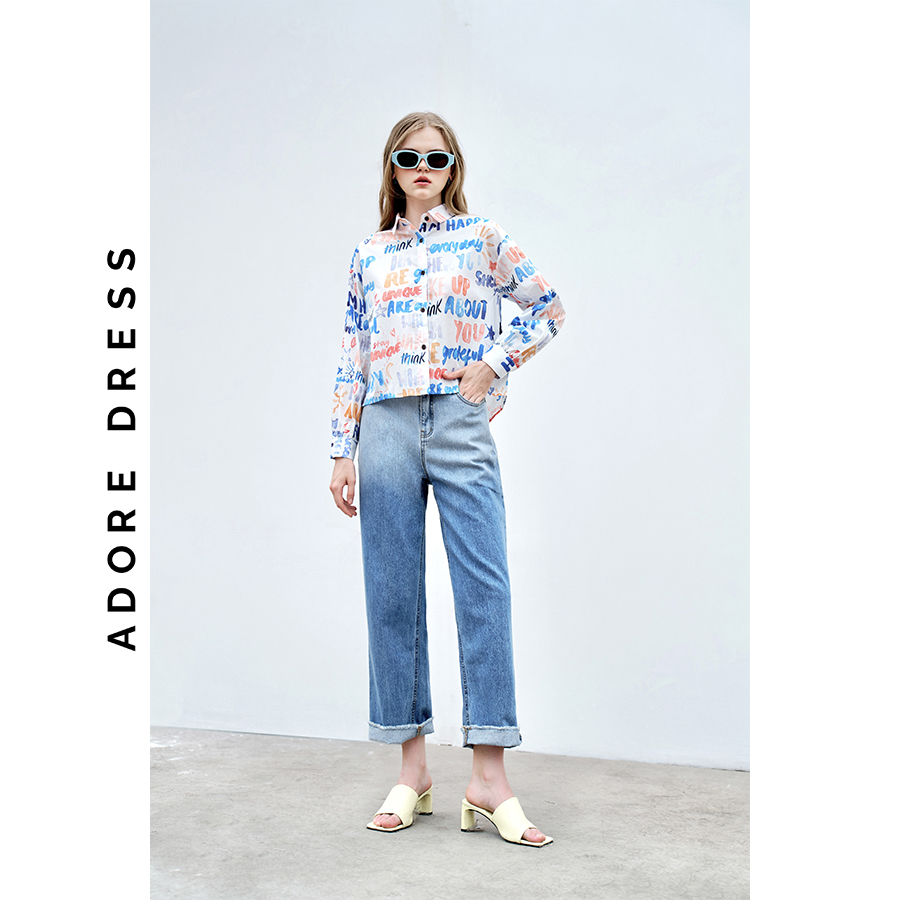 Áo sơ mi Shirts casual style thô lụa letter trắng 313SH1004 ADORE DRESS