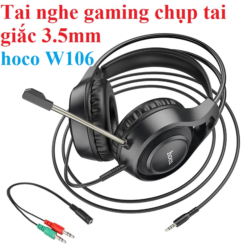 Hình ảnh Tai nghe gaming chụp tai 1 chân cắm 3.5mm cho điện thoại laptop hoco W106 _ Hàng chính hãng