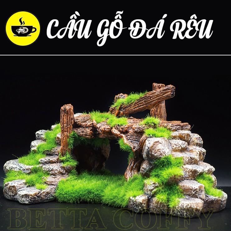 Cầu Gỗ Đá Rêu - Trang trí tiểu cảnh hòn non bộ nhà cổ bể cá