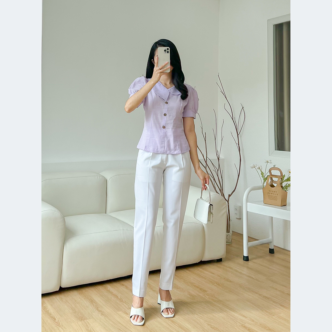 Áo kiểu công sở cổ sen cách điệu thời trang Eden - ASM218