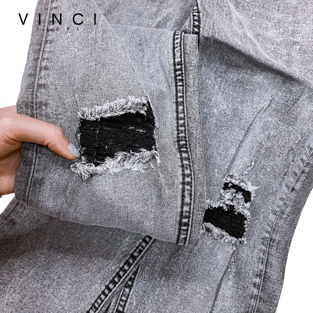 Quần Jean Nam ZR Xám Rách Skinny Ống Ôm Vnxk Co Dãn