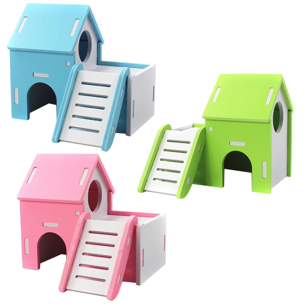 Small Pet House Hamster Mouse Wooden Hut Exercise Funny Nest Toy Blue