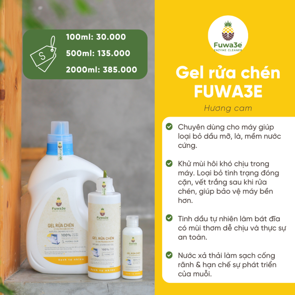 Nước rửa bát cho máy rửa chén bát Fuwa3e hữu cơ sinh học dạng gel 500ml