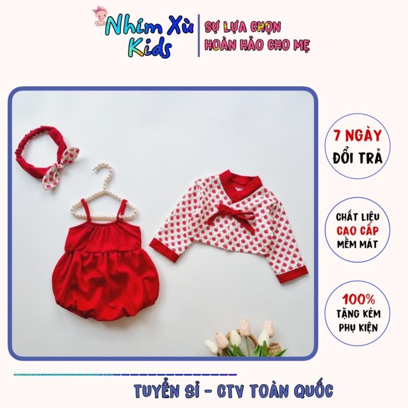 Body Hanbok Đỏ 3 Chi Tiết Chất Tằm Ướt Và Đũi Cara Cho Bé Gái 3 Đến 12kg [A466