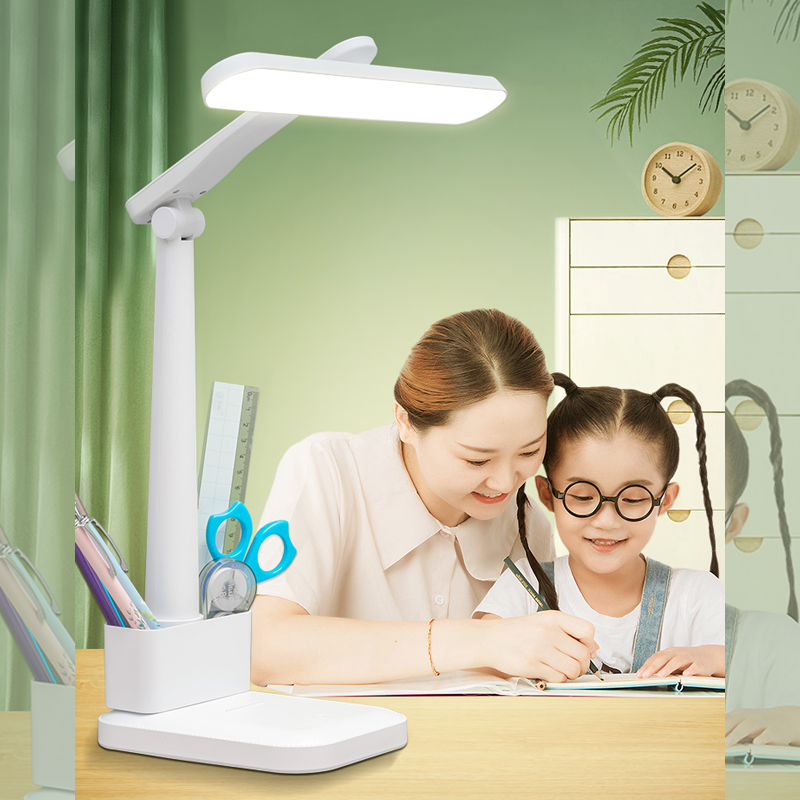 Đèn Bàn Học Chống Cận Có Tích Điện và 3 Chế Độ Sáng LED Cho Bé Dùng Đọc Sách Trang Trí Kèm Ống Bút Di Động - Đèn Học Để Bàn Làm Việc Gấp Gọn Xoay Chiều