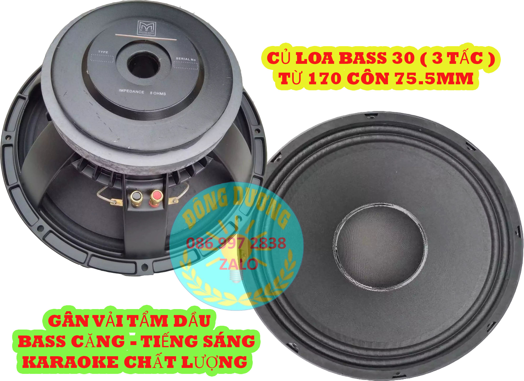 LOA BASS 30 MARTIN NHÔM ĐÚC TỪ 170 CÔN 76 - GIÁ 1 ĐÔI - GÂN VẢI TẨM DẦU - CỦ LOA RỜI - LOA BASS 3 TẤC