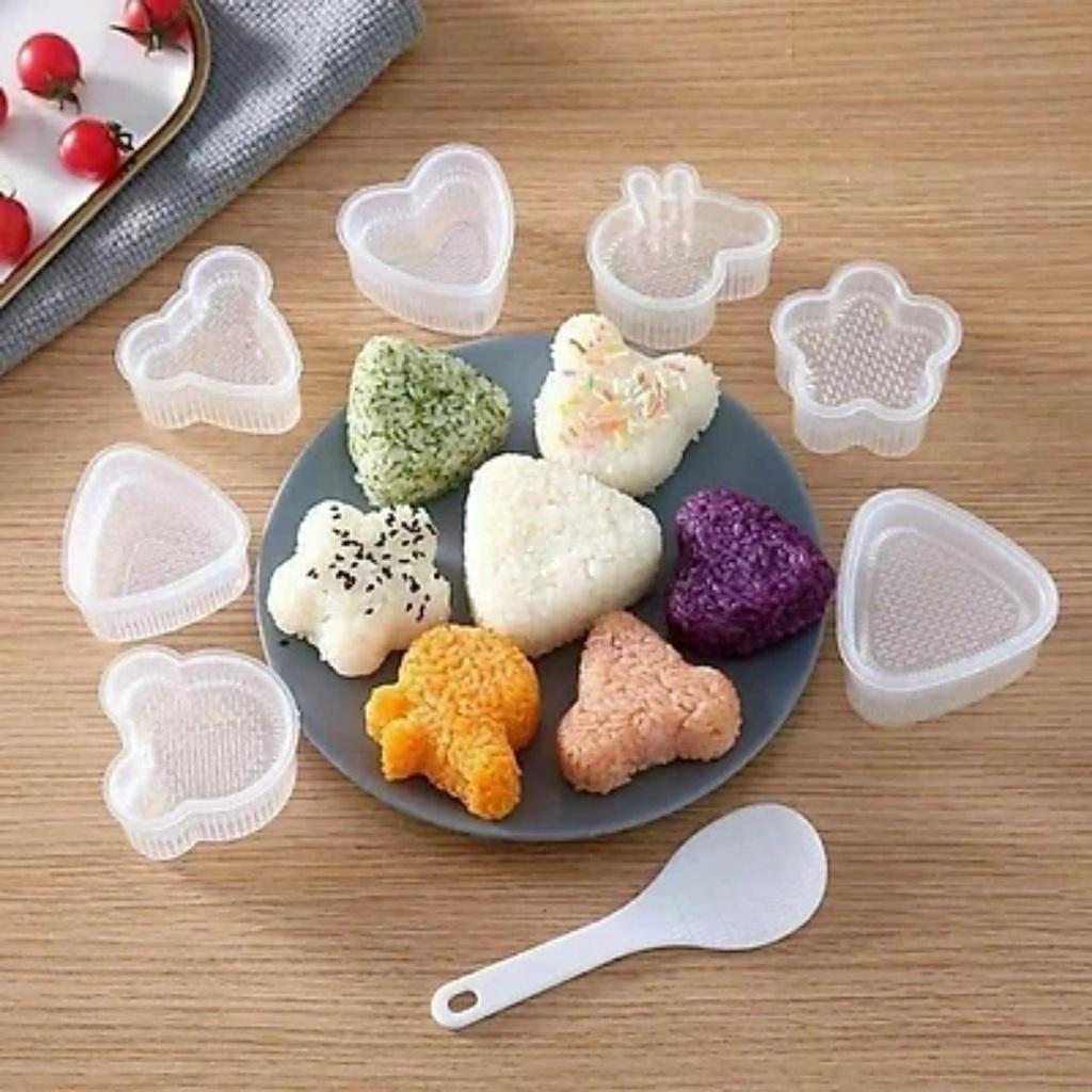 Set 7 khuôn cơm nắm bento KÈM THÌA nhiều hình xinh xắn – Khuôn cơm nhựa trong suốt an toàn sức khỏe