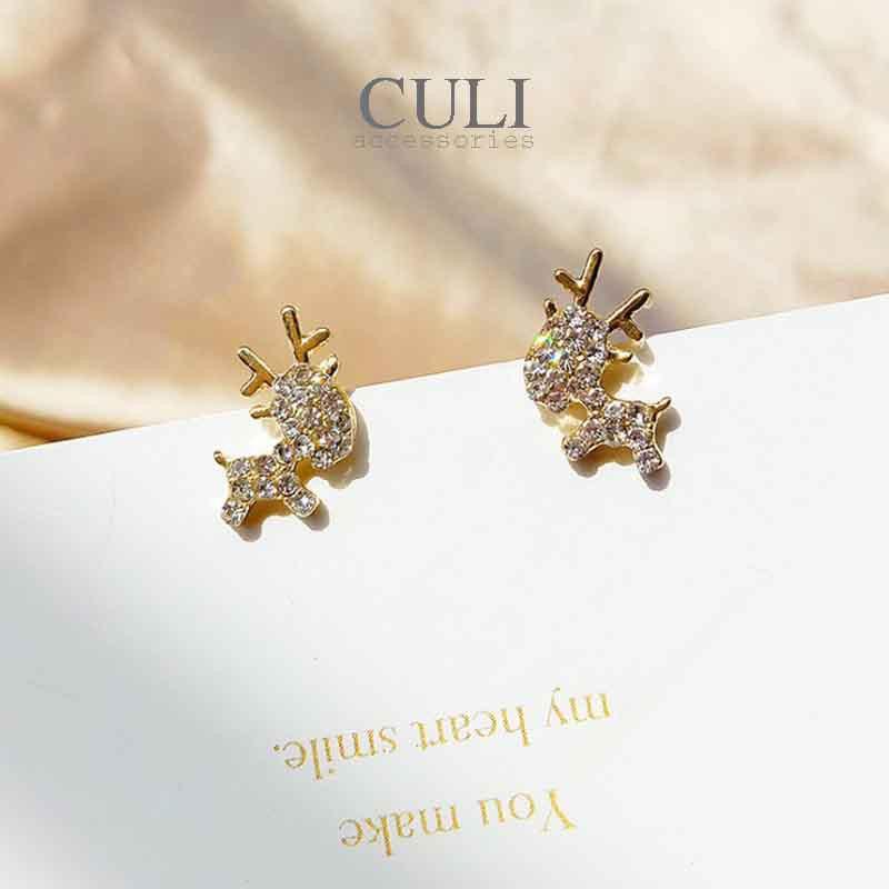 Khuyên tai mạ bạc S925 hình tuần lộc đính đá xinh xắn HT628 - Culi accessories