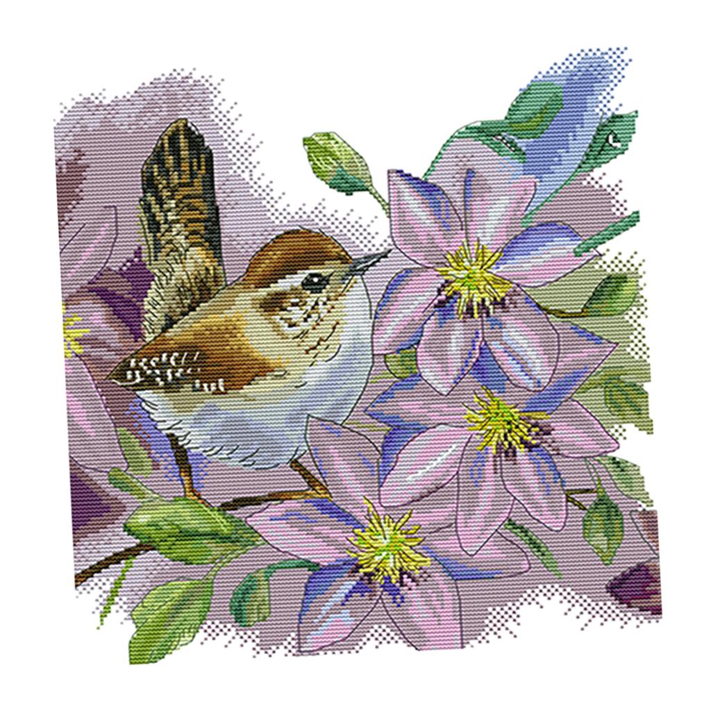 Stamped Cross Stitch Kit for Adults Printed Flower & Bird Pattern Embroidery Kit with Presorted Cotton Thread, Fabric, Needle and Instruction