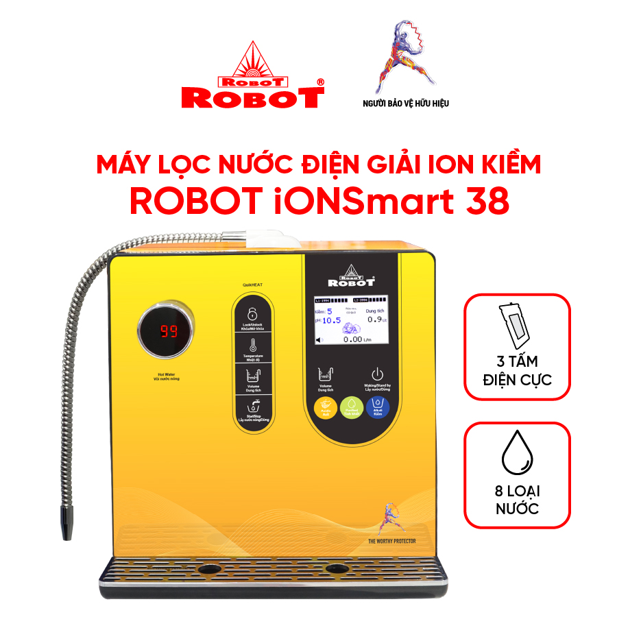 Máy Lọc Nước Điện Giải Ion Kiềm Robot IonSmart 38 Chức Năng Nóng Thông Minh Tạo 8 Loại Nước Điện Giải Để Bàn Treo Tường - Hàng Chính Hãng