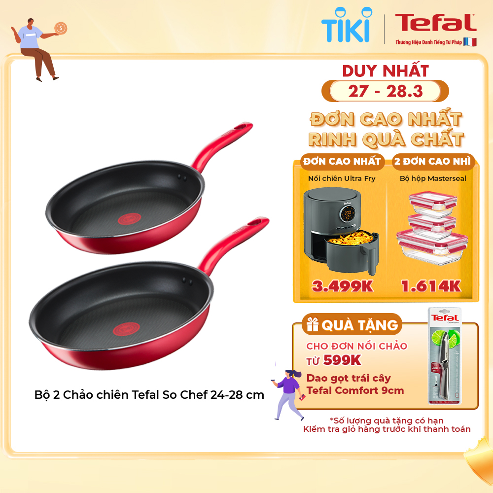 Bộ 2 chảo chiên chống dính đáy từ Tefal So Chef dùng cho mọi loại bếp (24cm, 28cm) - Hàng chính hãng