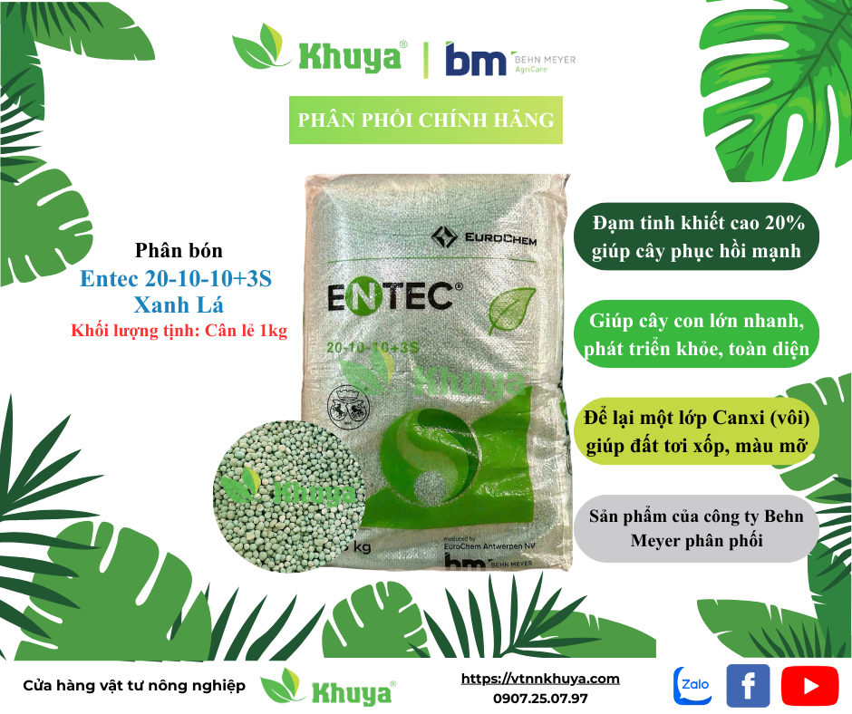 1kg cân lẻ Phân bón BM NPK 20-10-10+3S nhập khẩu Đức màu Xanh Lá