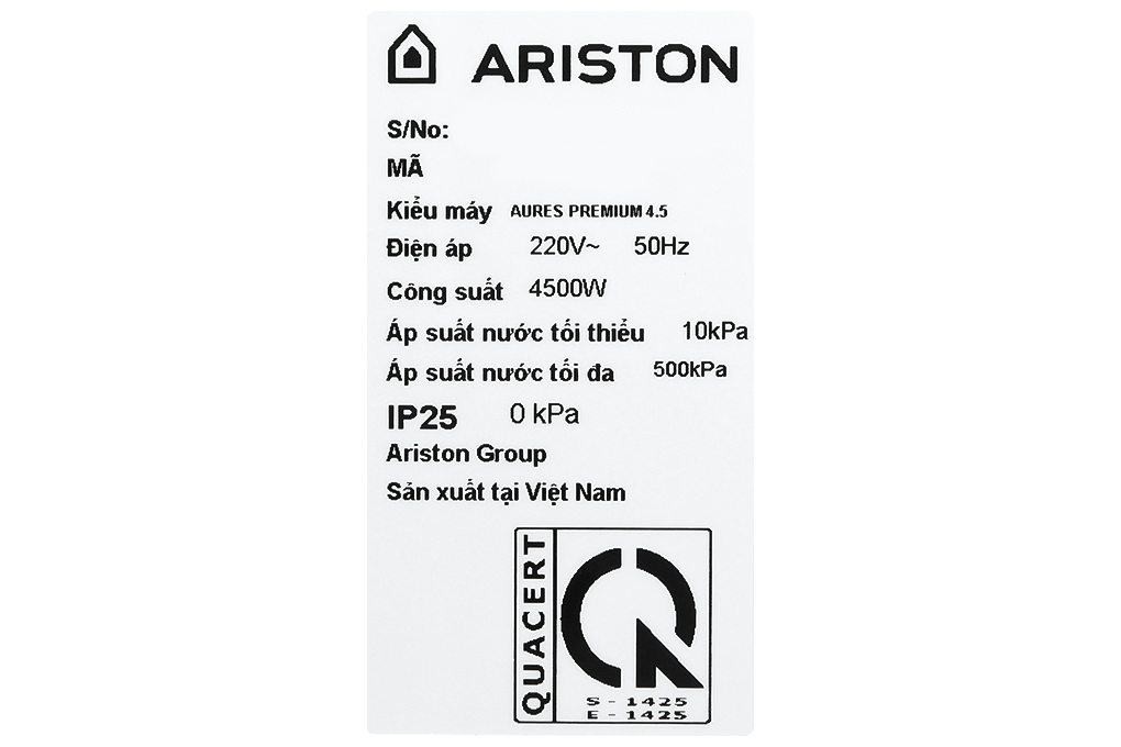 Máy nước nóng trực tiếp Ariston 4500W AURES PREMIUM 4.5 - HÀNG CHÍNH HÃNG