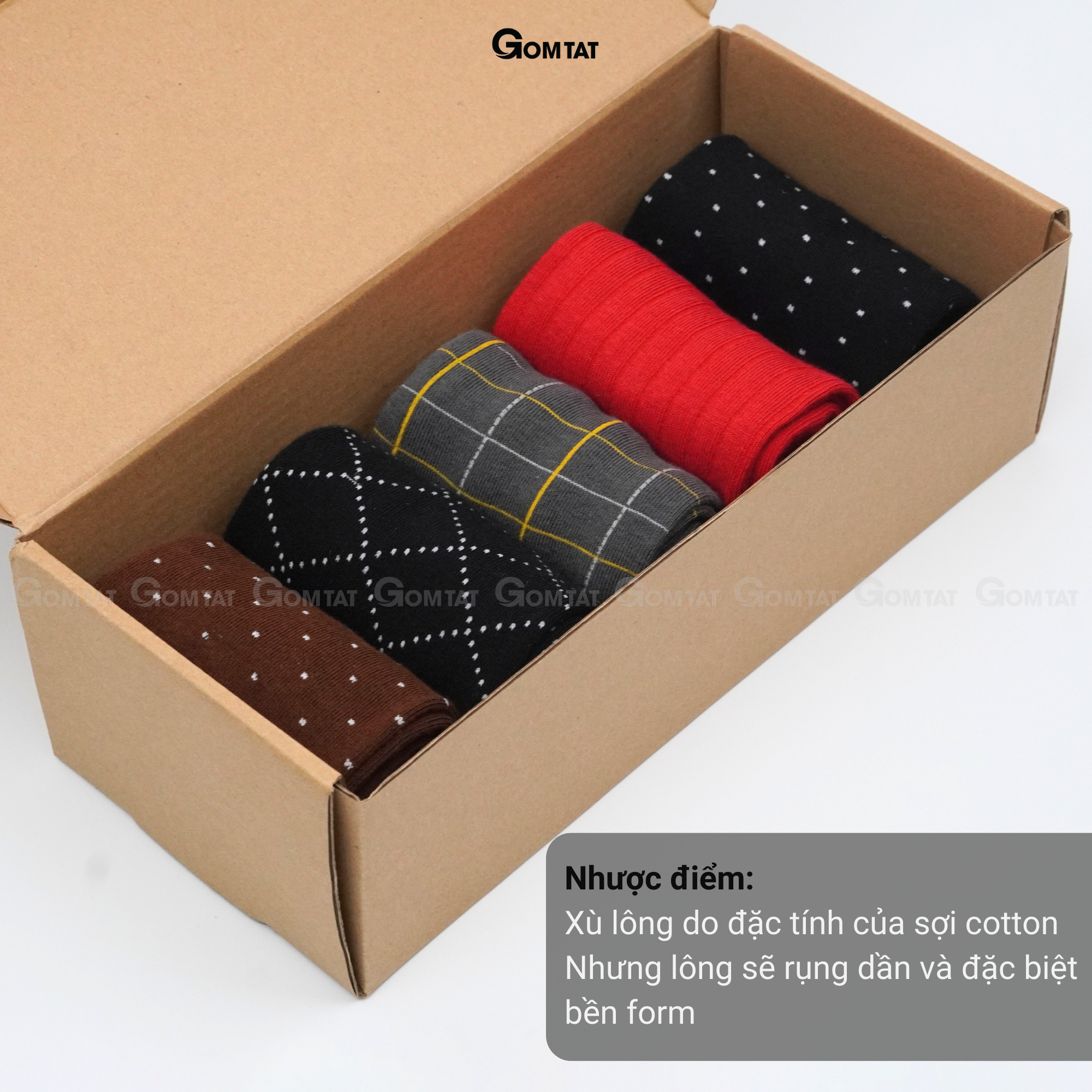 Hộp 5 đôi tất vớ nam đi giày tây công sở cổ cao GOMTAT mẫu MIX03, chất liệu cotton cao cấp thoáng khí - GOM-MIX03-CB5