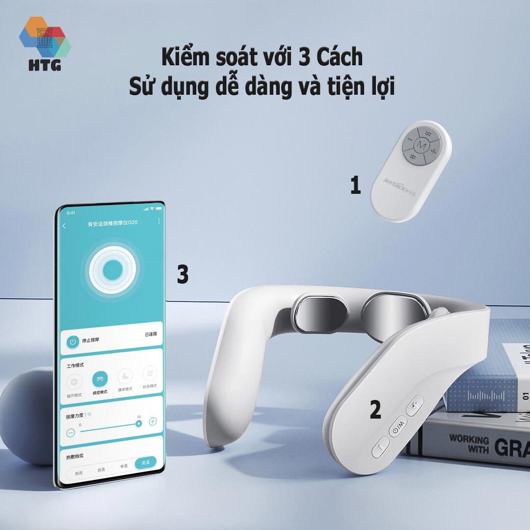 Hình ảnh Máy massage cổ vai gáy Jeeback G20 tích hợp remote điều khiển, điều khiển kết nối App, massage nhiệt 3 mức tùy chọn, 4 chế độ massage kết hợp 15 mức cường độ, hàng chính hãng