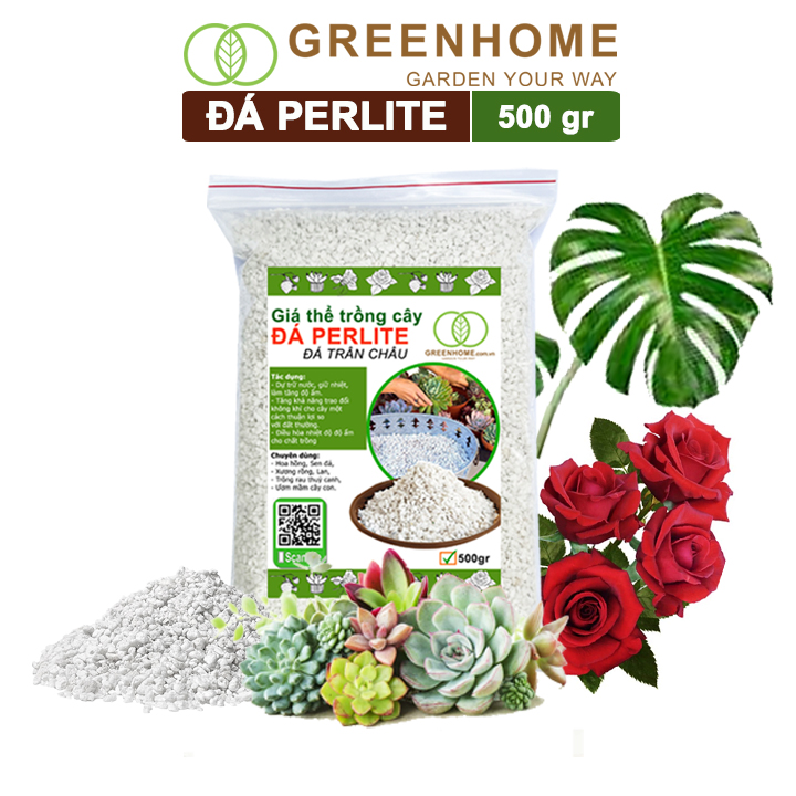 Đá Perlite, bao 500gr, đá trân châu trồng hồng, sen đá, thuỷ canh giàu khoáng chất, tăng độ tơi xốp trong đất |Greenhome