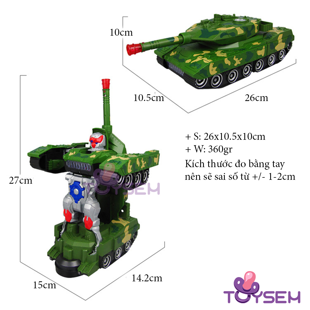 Đồ chơi xe tăng biến hình robot có đèn và nhạc vui tai cho bé từ 3 tuổi trở lên - Quà tặng trung thu xde đồ chơi cho bé