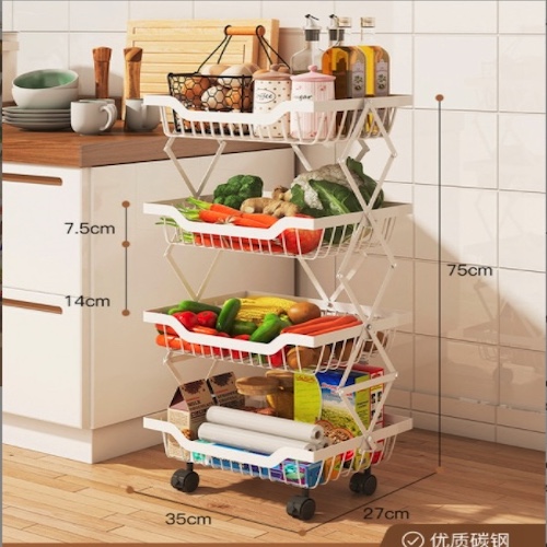 Kệ Đựng đồ nhà bếp Xếp Gọn Nhật Bản 4 tầng có bánh xe