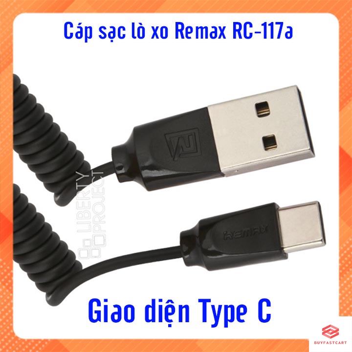 Cáp sạc lò xo Remax Rc-117a cổng Type C - Hàng nhập khẩu