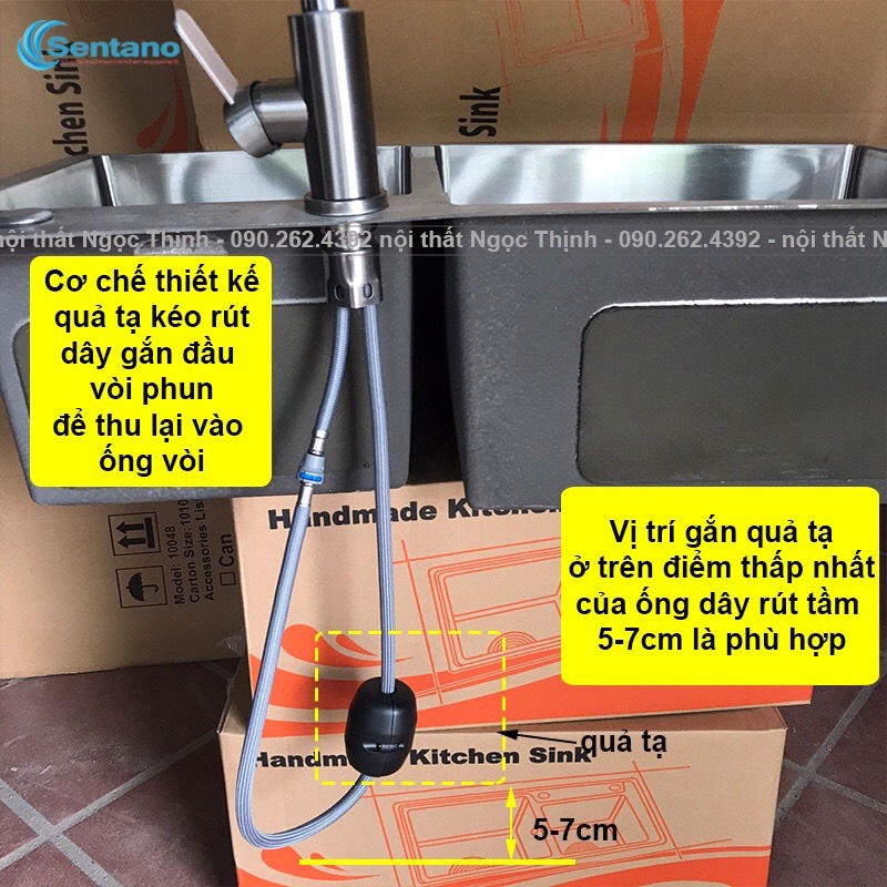 Vòi rửa chén bát Nóng Lạnh Có dây kéo rút tiện lợi chất liệu inox sus304 Xoay 360 độ Tặng kèm cặp dây cấp Nóng lạnh