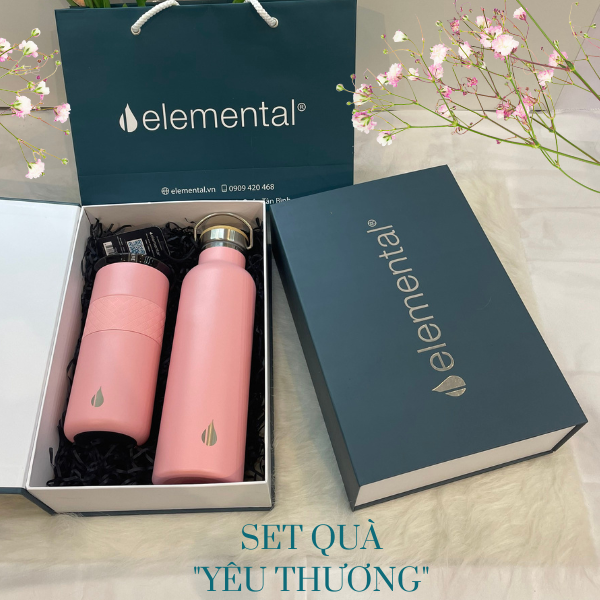 Set hộp quà tặng Sinh nhật, set Yêu Thương, bình giữ nhiệt và ly giữ nhiệt Elemental