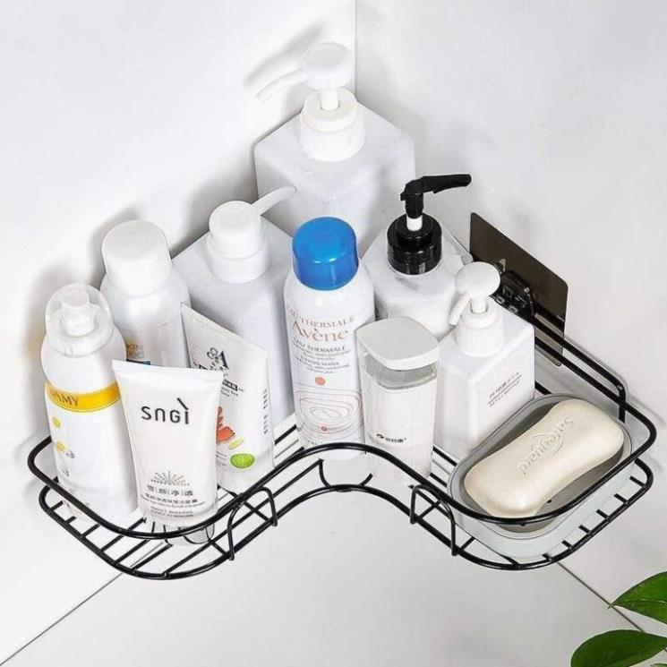 KỆ GÓC DÁN TƯỜNG NHÀ TẮM BẰNG SẮT SIÊU CHẮC + kèm 2 miếng dán h1