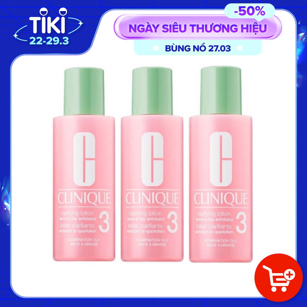 Combo 3 Chai Nước Thanh Tẩy Da Hỗn Hợp Clinique Clarifying Lotion Twice A Day Exfoliator 3 60ml - Minisize