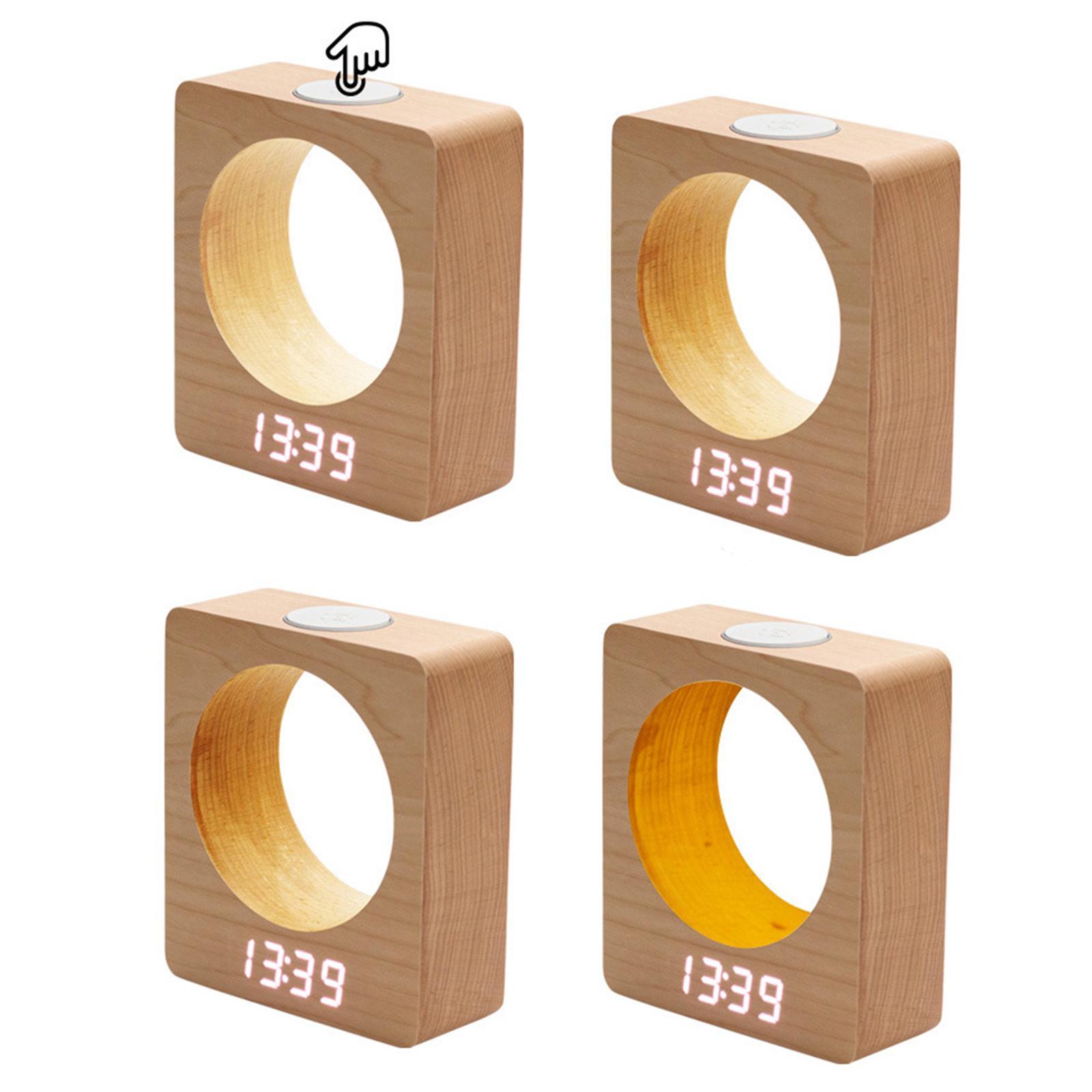 Alarm Clock Wooden LED 3 Alarm Settings for Desktop Children Heavy Sleepers Adults