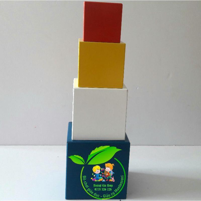 Xếp chồng lồng hộp vuông bằng gỗ