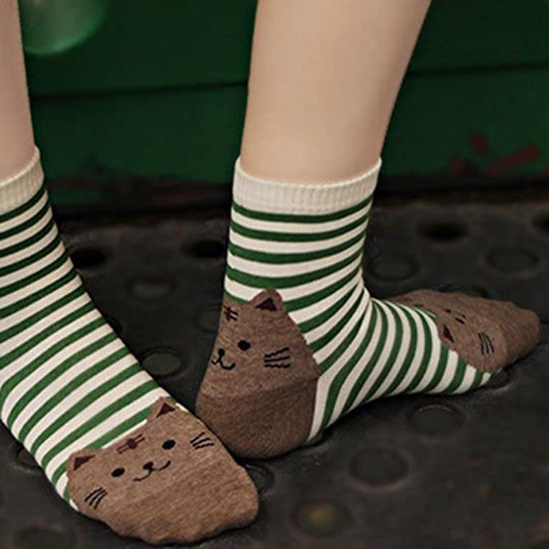 Vớ Cotton Cao Cổ In Họa Tiết Mèo Đáng Yêu Dành Cho Nữ