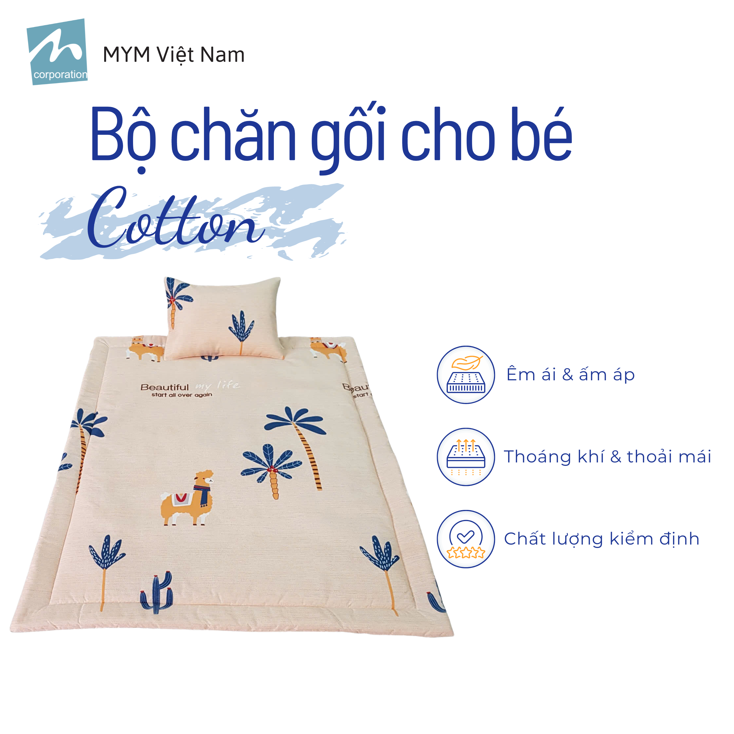 Bộ chăn gối cho bé đi học mẫu giáo MYM chất vải Cotton thấm hút, thoáng khí (Khách Vui Lòng Chat Với Shop Để Chọn Mẫu)