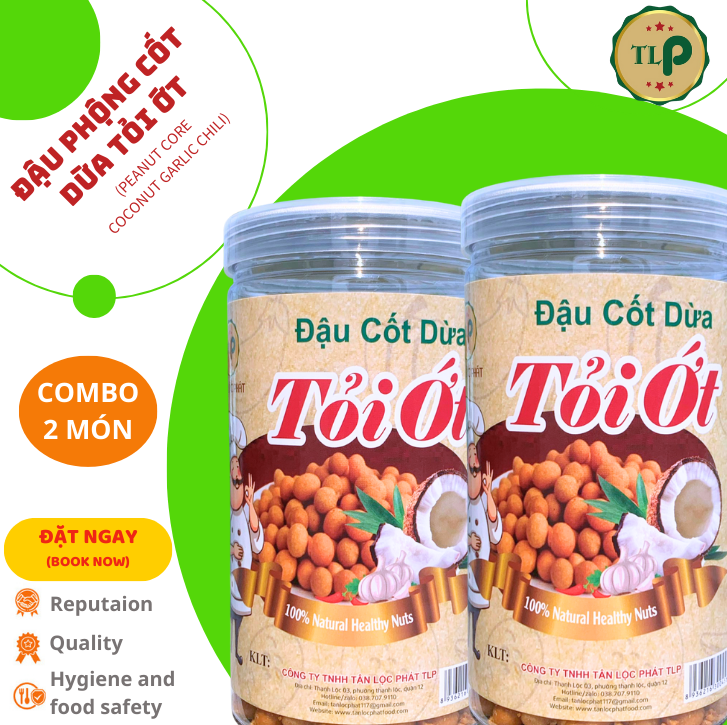 ĐẬU PHỘNG CỐT DỪA  TỎI ỚT TÂN LỘC PHÁT 600G - COMBO 2 HŨ 300G